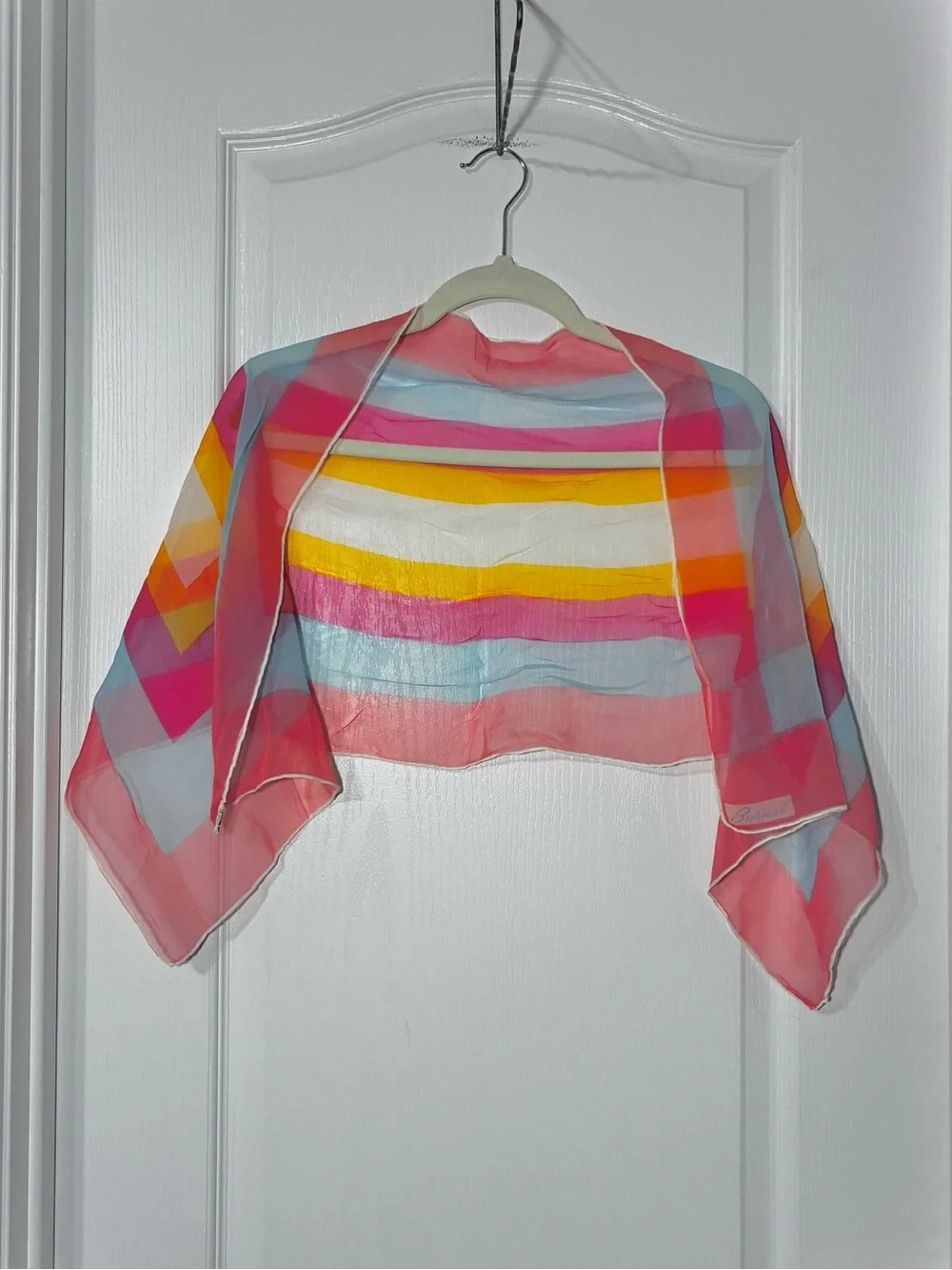VTG Burmel Hand Rolled Sheer Chiffon Colorblock Stripe Rectangular Scarf 41.5”L